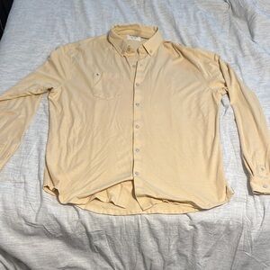 Linksoul Cream and Yellow Casual Button Down Shirt Soft Texture